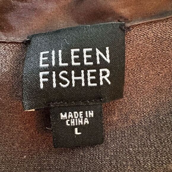 Eileen Fisher Brown Silk Trim Tie Waist Cardigan Sweater - Picture 6 of 11